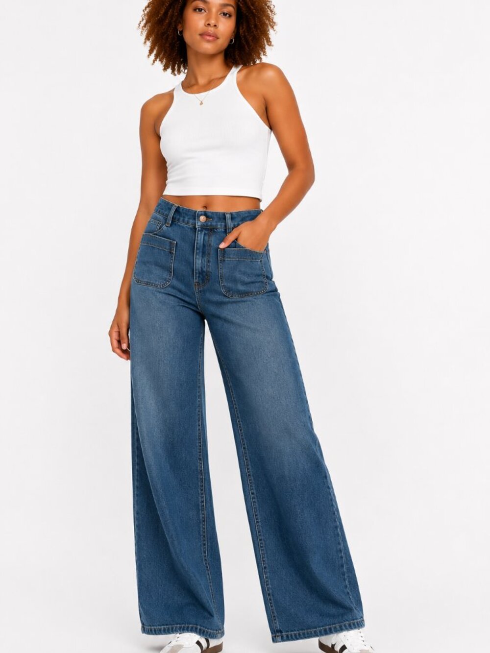 NWT Old Navy Extra High Rise Wide Leg Jeans Size 4 Medium Wash Patch Pocket